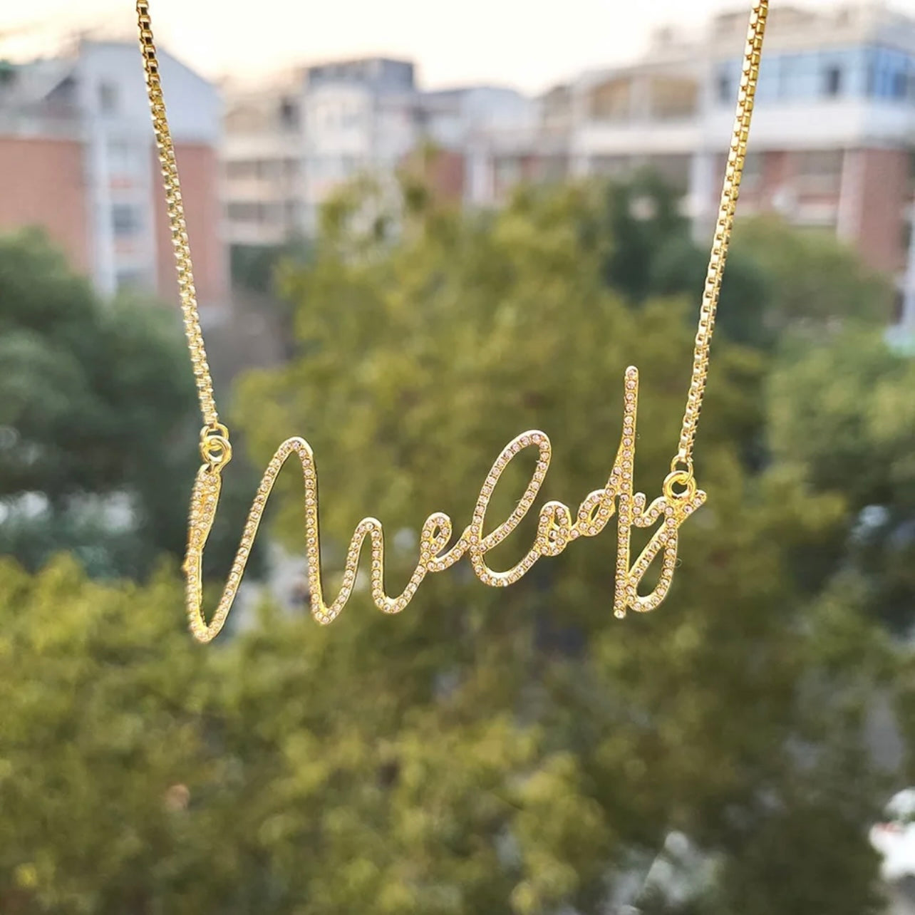 Iced Cursive Script Necklace