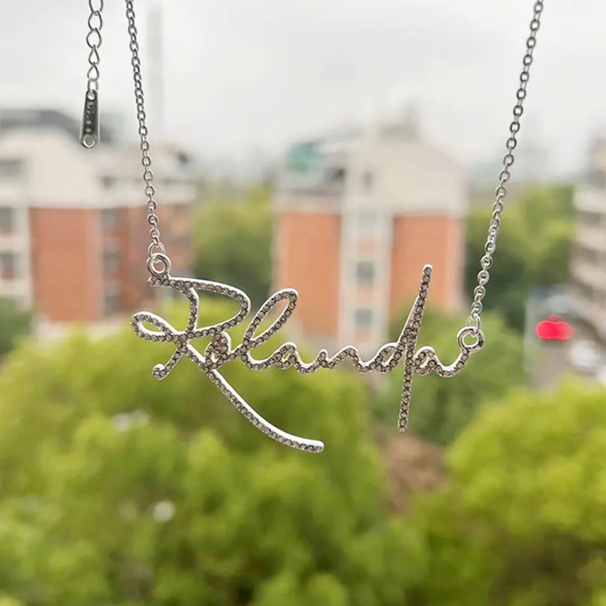 Iced Cursive Script Necklace